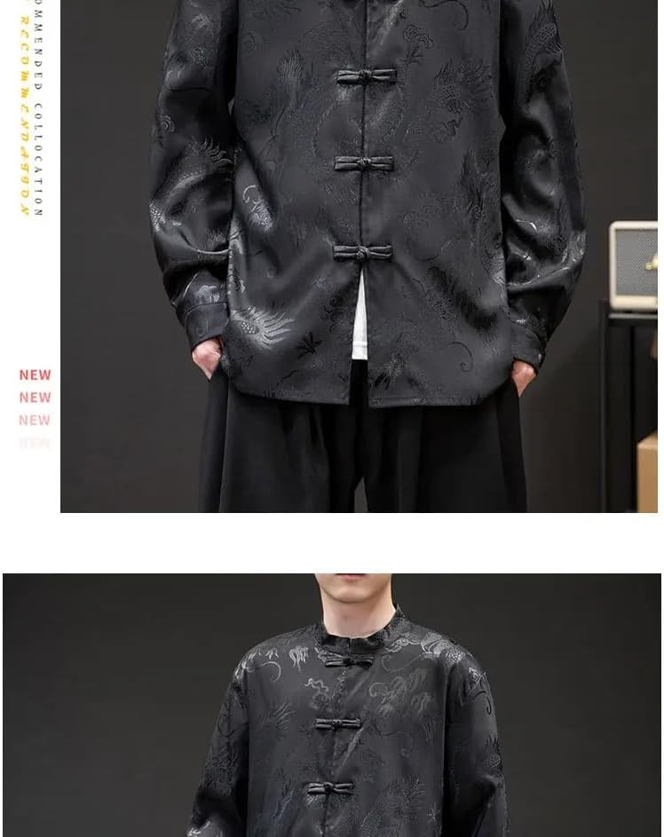 Men Shirt Chinese Style Retro Thin Cardigan Mens Casual Loose Traditional Kung Fu Tai Chi Tang Shirts