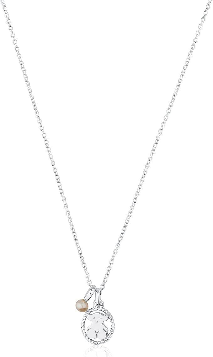 TOUS Collar de Plata de Primera Ley con Perla Cultivada para Mujer, Largo 45cm, Plata de Ley 925, Versátil y Elegante, Colección Camee