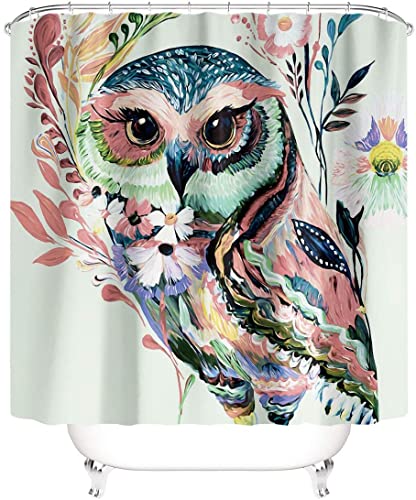 Colorful Owl Shower Curtain Sets With Rugs, Cute Oil Art Bathroom Sets With Shower Curtains And Rugs, Waterproof Fabric Bathroom Shower Curtain Sets #TOP2