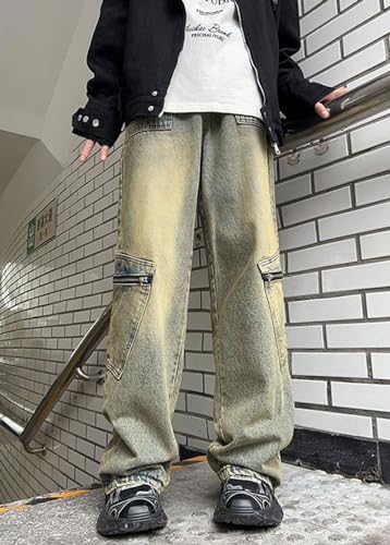 Casual Jeans for Men Trendy Straight Wide Leg High Waist Streetwear Cleanfit Denim Cargo Pants3