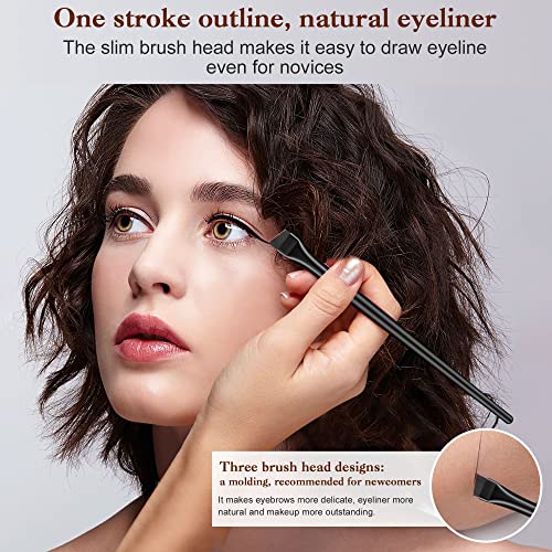 Aqueen Eyeliner Brush-3 Pcs Precision Gel Fine Eyeliner Brush-Ultra Thin Flat And Angled Eyeliner Brush, Premium Quality Soft Eyeliner Brushes For Makeup Tools.(Black) #TOP3