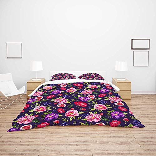 Housse de couette vintage fleur rose violet vert King Size polyester CHEHONG - 4