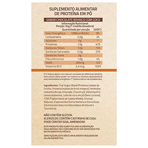 True Vegan Proteína Vegetal - 837G Chocolate Branco com Coco, True Source
