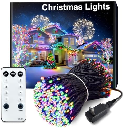 300 LED Christmas Lights Outdoor, 115FT Multicolor Christmas Tree Lights with Remote Control, 8 Modes Fairy Light Plug in Outside IP65 Waterproof for Xmas Tree Patio Bedroom Holiday Party Wedding