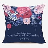 LEIOH Only the Best Moms Get Promoted to Grandma Cute Flower Blue Throw Pillow Case Sofa Cushion Cover 18 x 18,Mom Birthday Gifts,Mother's Day Gifts from Daughter,Son
