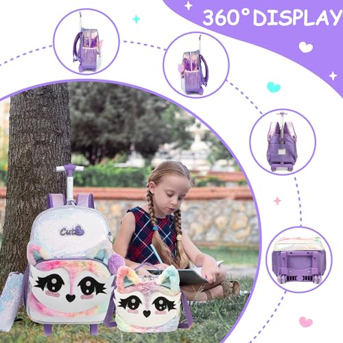 Meetbelify Rolling Backpack for Girls Backpacks with Wheels for Elementary School Students Kids 3 in 1 Travel Luggage Suitcase with Lunch Box Pencil Case for Girls Age 8-10 Cute Panda4
