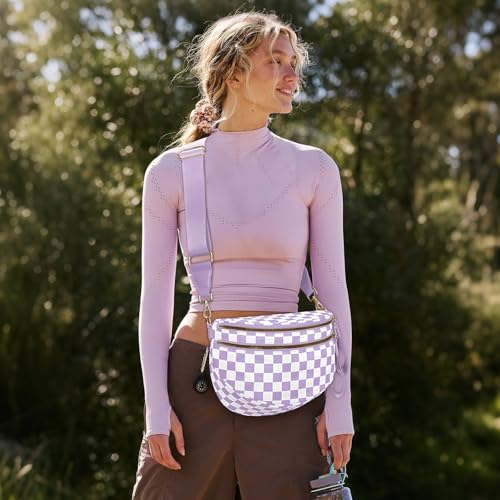 Image of hibear Checkered Crossbody Bag Spacious Bum Bags for Women Nylon Crossbody Fanny Packs Checkered Purse Belt Wallet