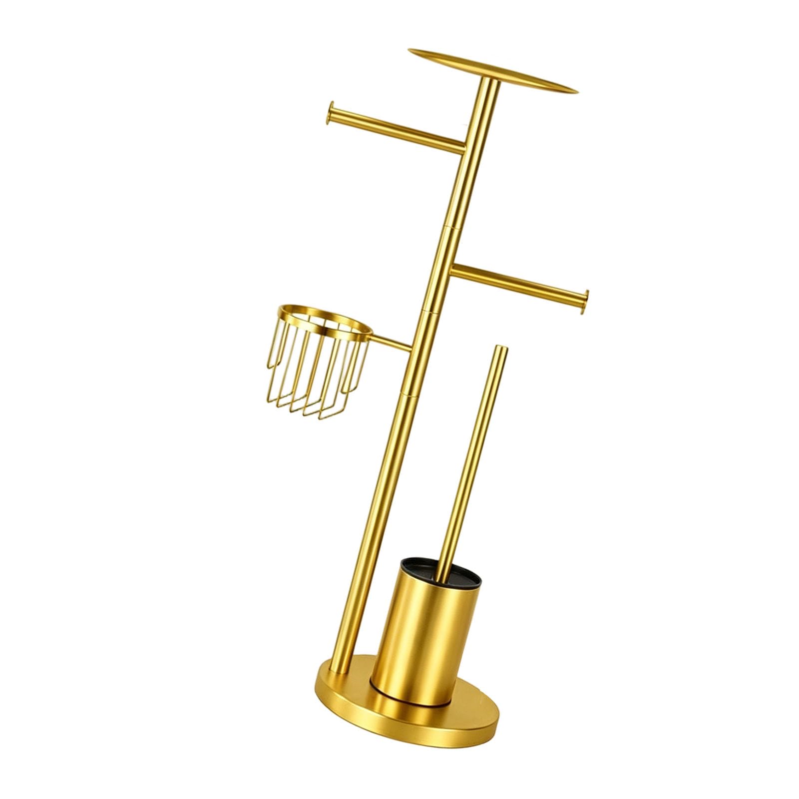 Tsophreniq Gold Freestanding Bathroom Tissue Stand Including Built In Toilet Brush Holder Easy Installation Robust Construction Rustproof Bathroom Accessory
