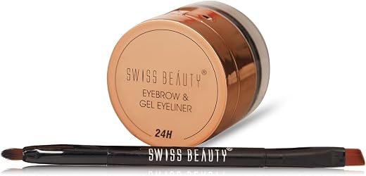 Swiss Beauty Waterproof Eyebrow &amp; Gel Eyeliner 2 In 1 With Brush | Smudge Proof Gel Eyeliner And Eyebrow Definer Pencil | ...