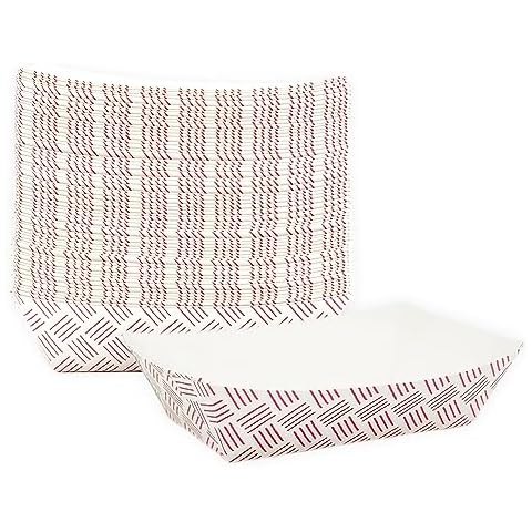 MULMEHË Paper Food Trays for Restaurants, Catering, and Food Trucks, 1/4 Pound, Red Weave Patterned, Case of 1000 Cover