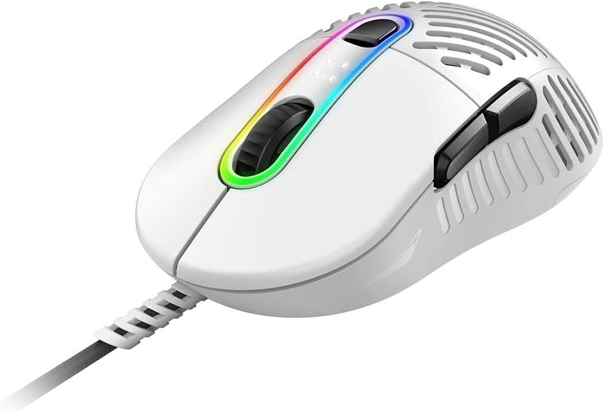 Mountain Makalu 67 Gaming PC Mouse - Ergonomic RGB with PixArt PAW3370 Sensor - Light PTFE Cable Mouse for Computer (White)