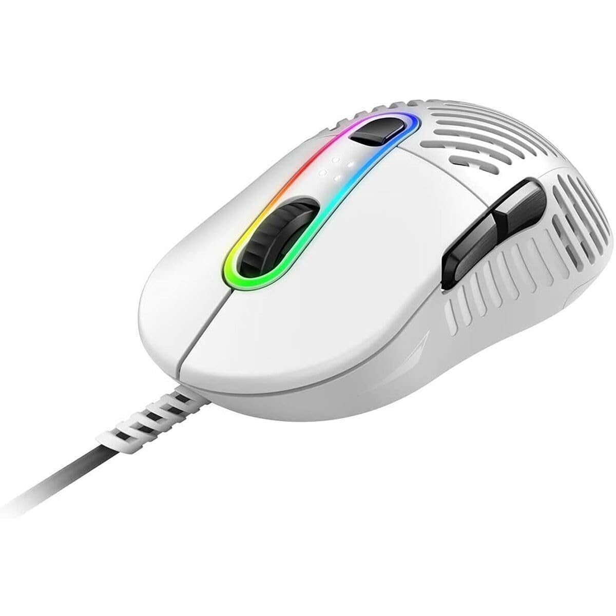 Mountain Mysz gamingowa na PC z kablem "Makalu 67", ergonomiczna mysz RGB, Light Gaming Mouse z czujnikiem PixArt PAW3370, mysz komputerowa z kablem, materiał PTFE, mysz komputerowa (biała)