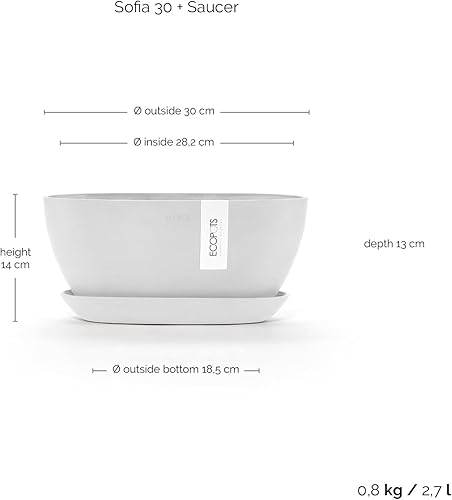 Miniatura 3 de Ecopots Sofia - Maceta compuesta ovalada moderna y duradera para interiores y exteriores con depósito de agua, color blanco puro, 12 pulgadas