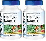 Fair & Pure Gemüse Kapseln mit Spirulina, 120 Kapseln, 10 Sorten Gemüse, Nahrungsergänzungsmittel vegan ohne Magnesiumstearat, in Deutschland hergestellt (Packung mit 2)