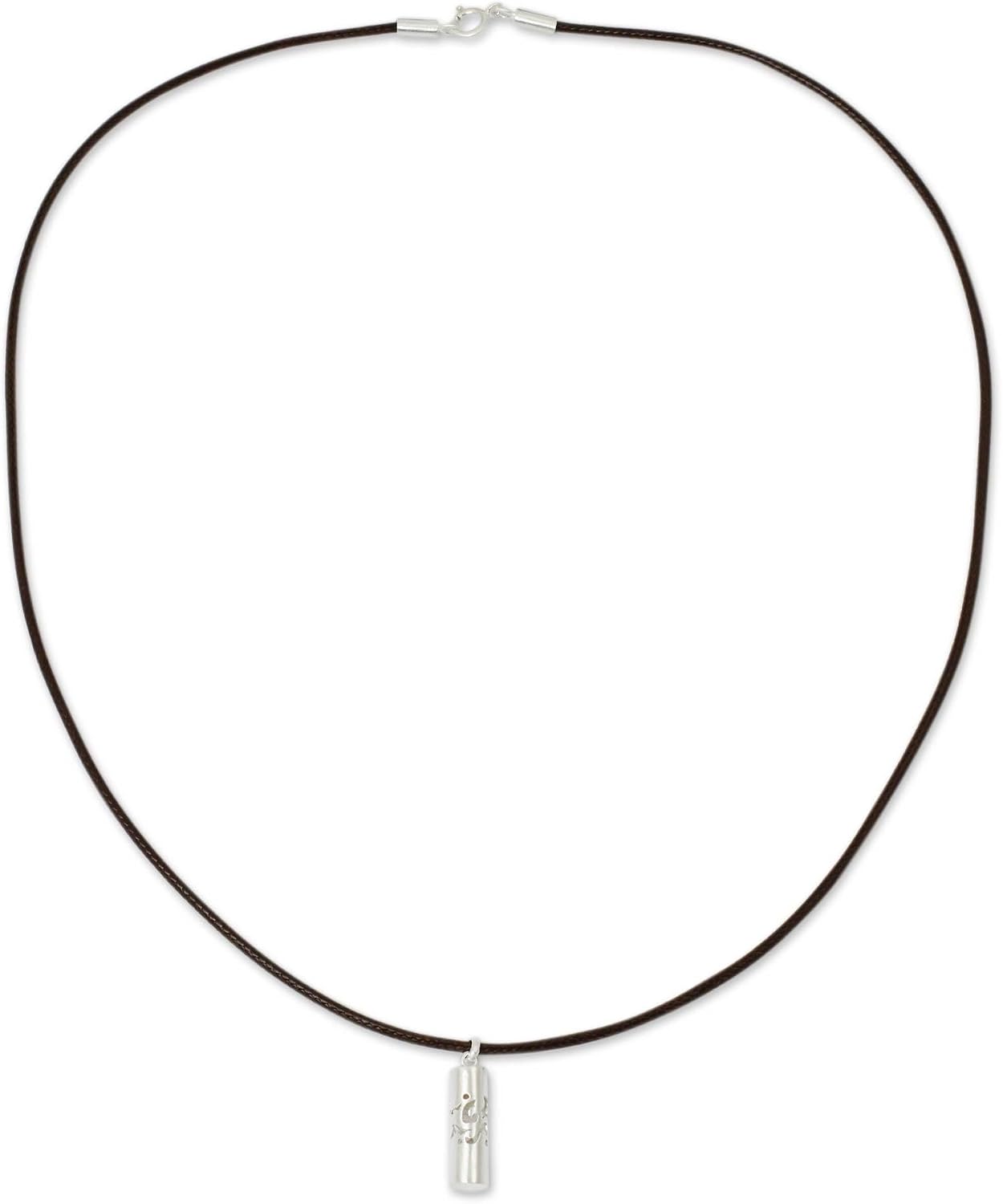 NOVICA Artisan Handcrafted Men's Sterling Silver Necklace Fair Trade Jewelry Pendant Thailand Modern [cord 21.25 in L 2 mm W Pendant(s) 0.8 in H x 0.2 in Diam.] ' Thai Art'