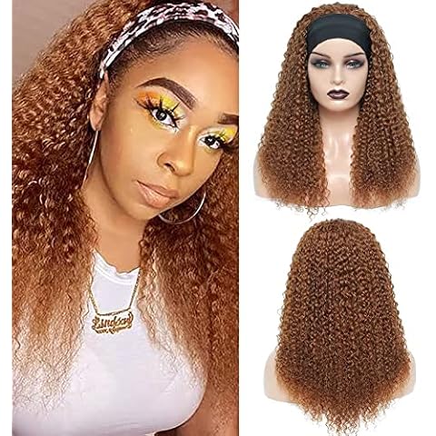 Ladiary 18 Zoll Kinky Curly Headband Wig Echthaar Stirnband Perücken für Frauen 30# Color Leimlose Perücken 10A brasilianisches Remy Haar Echthaar Stirnband Perücke 180% Dichte Cover