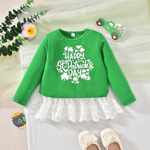 Image of HIHA Toddler Little Girls St.Patrick's Day Outfit Love Letter Print Dress Tops Pants Set
