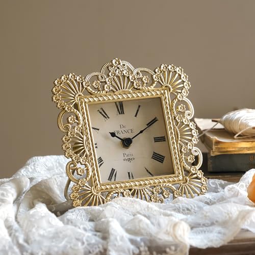 Reloj de mesa dorado elegante con acabado artesanal decorativo 6