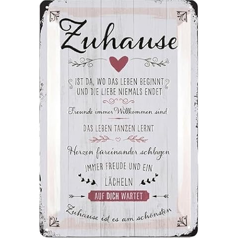 LANOLU Tabliczka blaszana w stylu retro - ZUHAUSE ist es am PIĘKNIĘTNY - Prezent na parapetówkę - Prezent do docelowania - Metalowe tabliczki z zasadami rodzinnymi tabliczka drewniana wygląd -