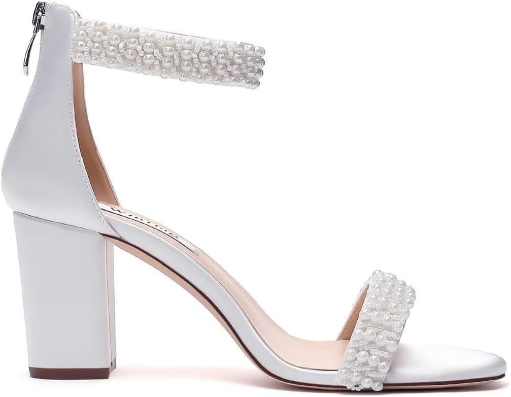 Block Heel Wedding Sandals Pearl Heels Open Toe Wedding Shoes for Bride Bridal Shoes - Image 4