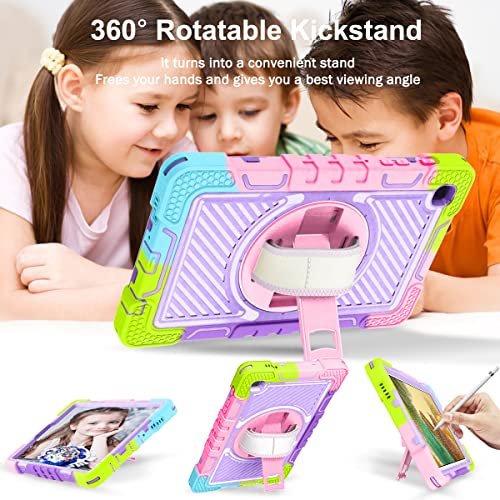 Hocase For Galaxy Tab A7 Lite 8.7 Case, With 360 Rotation Stand/Hand & Shoulder Strap, Heavy Duty Shockproof Rugged Rubber Hard Protective Case For Samsung Galaxy A7 Lite (8.7") 2021 - Rainbow #TOP7