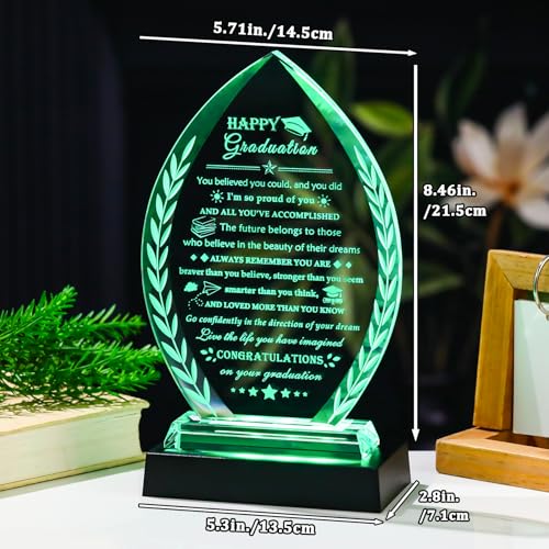 Image of YWHL Graduation Gifts for Women Men with Colorful LED Base Class of 2026 Graduation Gift for Her Him Him Female High School College Graduation Masters Degree Phd Decor Crystal Plaque Keepsake