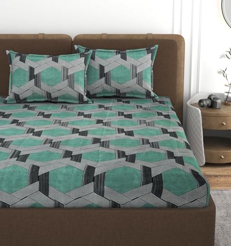 Image of VOMZER 320 TC Cotton Feel All Around Elastic Fitted Bedsheets Double Queen Size, Premium Elastic Fitted King Size Bed Sheet for Double Bed with 2 Pillow Covers, Size- 72 inch x 72 inch