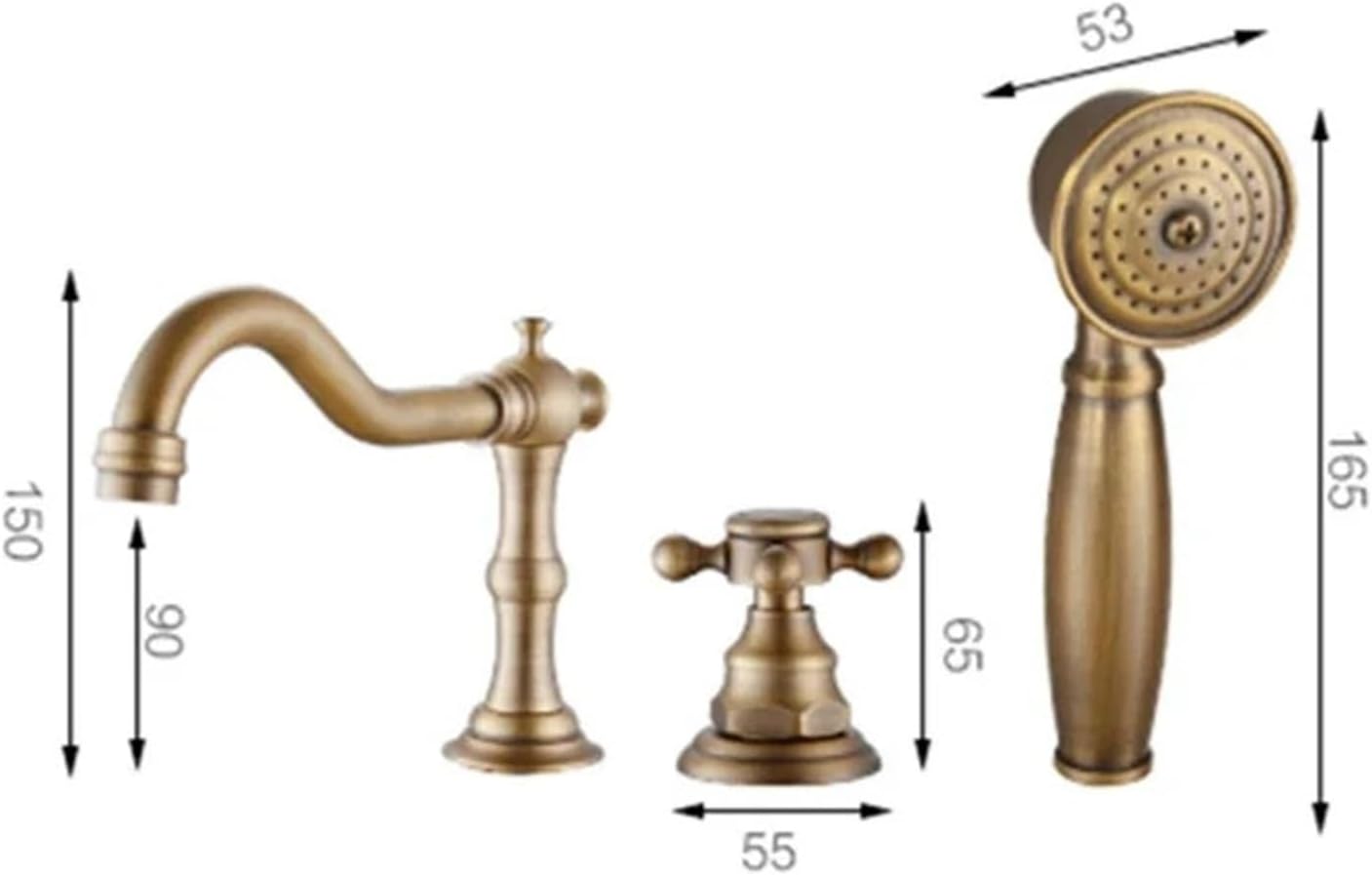 Basin Faucets Deck 5 Holes Antique Brass Bathtub Mixer Faucet Handheld Shower Widespread Water Tap 1Set(1)