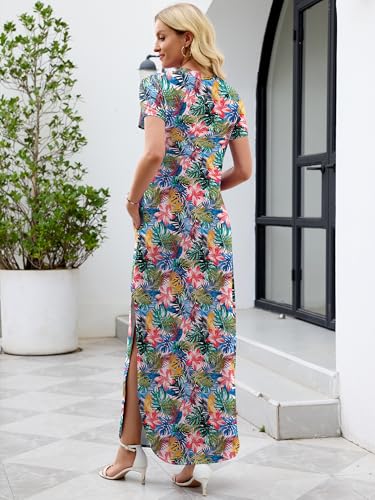 Image of Heymoments Womens Summer Maxi Dress Short Sleeve Casual Loose Long T Shirt Split Vacation Beach Sundress with Pockets