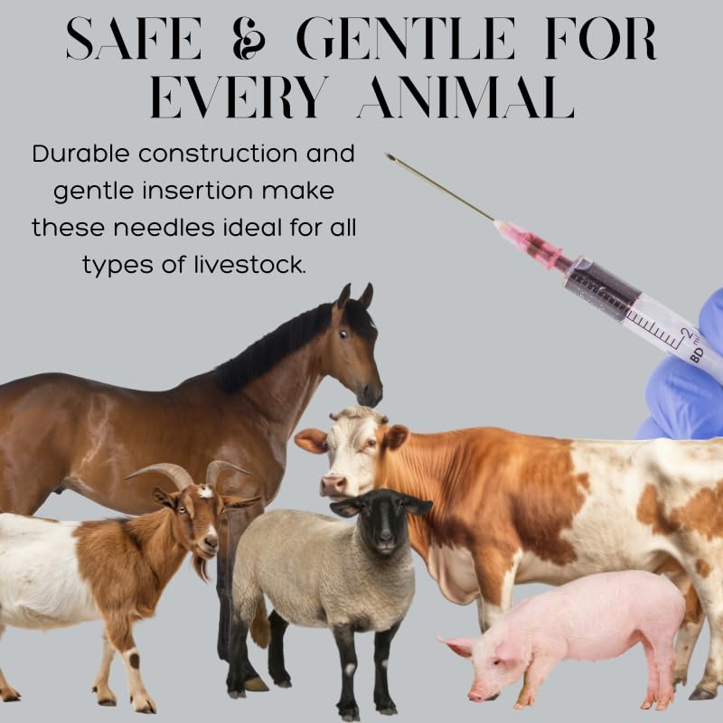 Ideal Poly Hub Disposable Needles – 16Gx1, Box of 100 - Livestock use | Tri-Beveled Stainless Steel Cannula with Silicone Coating for Farm Animal Use – Color-Coded, Sterile