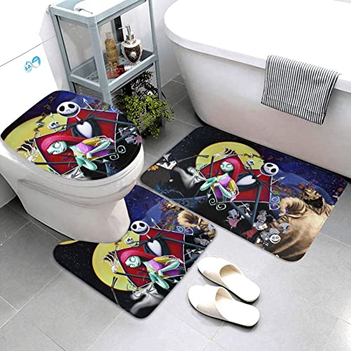 Layinusg 4Pcs Nightmare Before Christmas Shower Curtain Set With Non-Slip Rugs, Toilet Lid Cover And Bath Mat, Halloween Xmas Winter Holiday Bathroom Decor Sets With 12 Hooks 72 X 72 Inches #TOP3