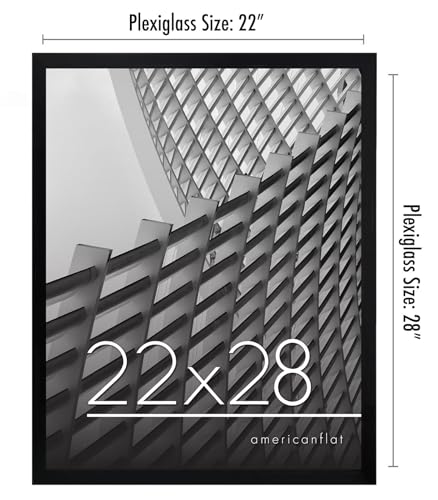 Americanflat 22x28 Poster Frame with Polished Plexiglass - Streamline Collection - Thin Border Picture Frame for Wall Display - Hanging Hardware Included - Black