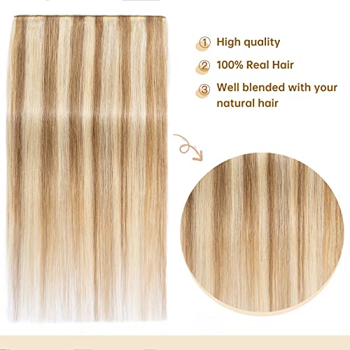 TESS Clip In Hair Extension Remy,Hair Extensions Real Human Hair One Peice 5 Clips Straight Natural Hairpieces for Womens/Girls(#12/613 Golden Brown & Bleach Blonde,12Inch) - Image 2