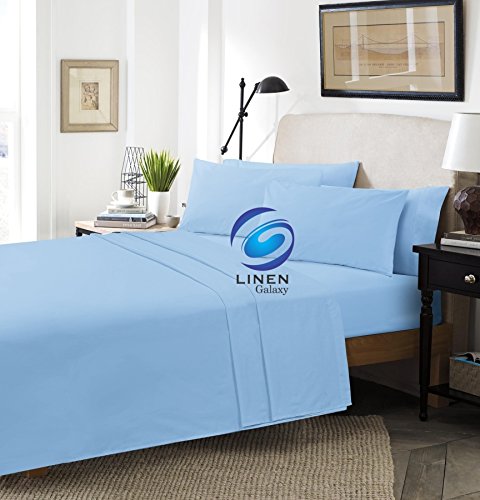 Linen Galaxy Fitted Valance Sheets Valances Polycotton T180 Percale Pillow Cases Sold Separately (Double, Blue)
