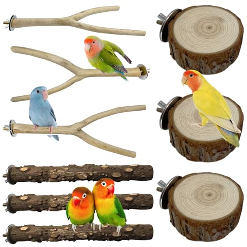 Image of PINVNBY 9 PCS Natural Wood Perches for Birds, Bird Perches for Cage, Wooden Perches Toys Accessories for Parakeet Cockatiel Parrotlets Budgie Conure Lovebirds