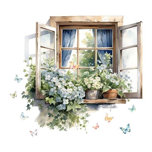 SZLIFE Adesivi per finestre finte, Finti Adesivi per finestre, Paesaggio Rimovibile, Sfondo Decorativo in PVC, Poster murale per Porte e armadi.