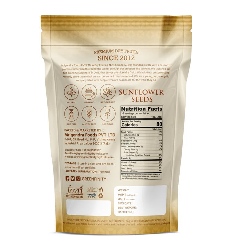 Image of GreenFinity Raw Sunflower Seeds | Rich in Protein, Fiber, Vitamins and Antioxidants | Nutritious Healthy Diet Food for Weight Management, Immunity, Everyday Snacking, Cooking, Salads, Smoothies (1kg)