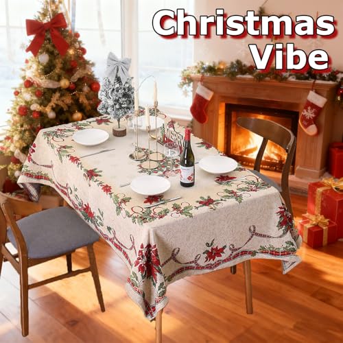 Jessy Home Christmas Tablecloth Xmas Tree Table Cloth Rectangle 55"x82" Winter Table Cover Polyester Wrinkle Resistant Washable Christmas Decoration for Holiday Party Dinner Home – Image 7