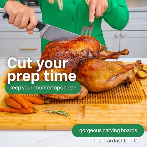 Image of Large Cutting Board Natural Bamboo Wood Chopping Cutting Board for Kitchen Vegetables, Fruits & Cheese, BPA Free, Eco-Friendly, Anti-Microbial Durable and Easy to Clean (39 x 31cm)
