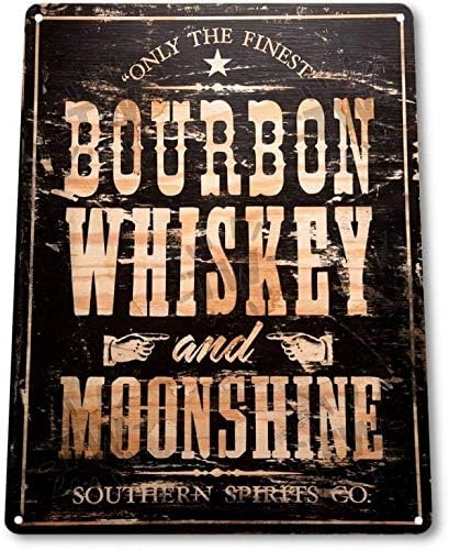 SRongmao Bourbon Whisky Moonshine Retro Weathered Wall Decor Bar Man Cave Metal Tin Sign 8x12in