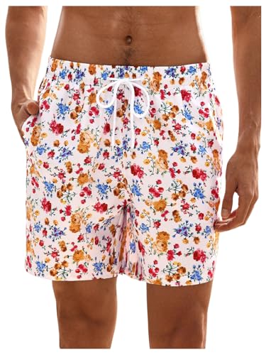 Men's Swim Trunks Floral Hawaiian Beach Swim Shorts Bathing Suit Board Shorts Swimwear
