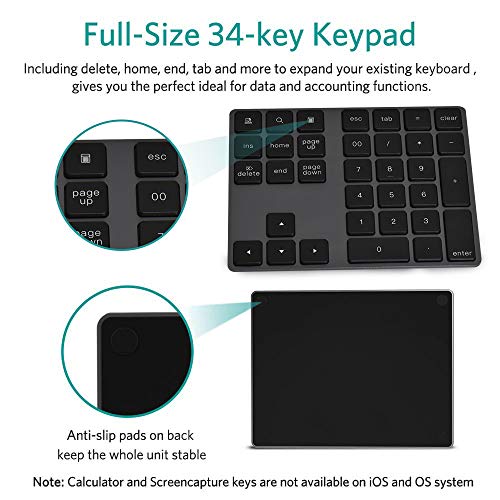 Bluetooth Number Pad, MEIKON Aluminum Wireless Numeric Keypad Slim 34-Keys External Numpad Keyboard Data Entry Compatible for MacBook, MacBook Air/Pro, iMac Windows Laptop Surface Pro etc - Thumbnail 6