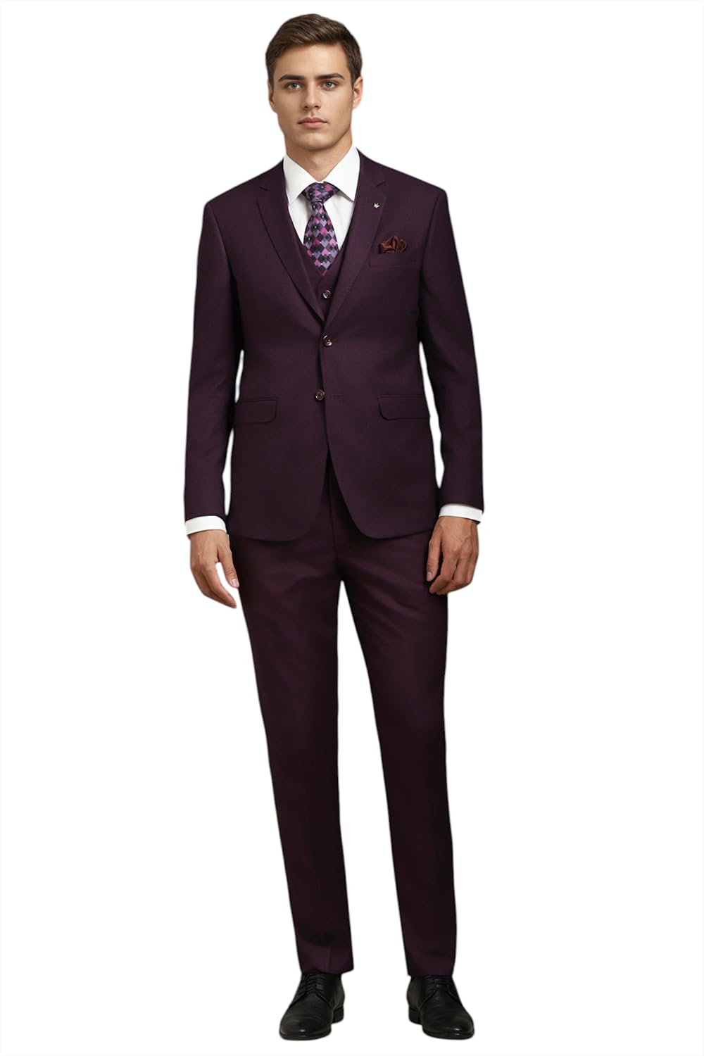 louis philippe Men's Polyester Blend Three Piece Suit-Dress Set (LPSUMSLFZ64349_Purple-picture-29