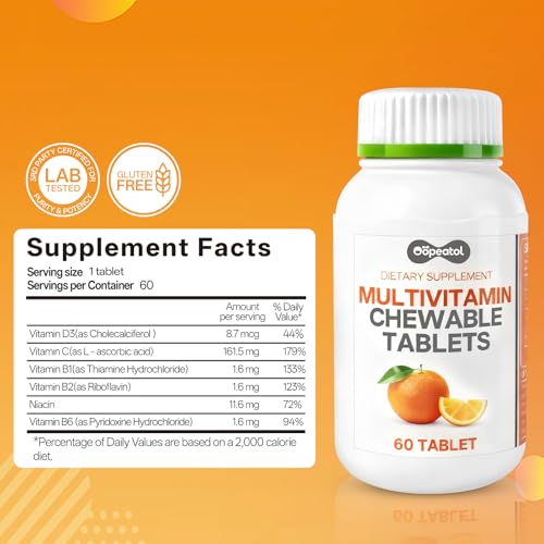Image of Multivitamin for Women & Men, 6IN1 Chewable Vitamin C, D3 & B-Complex, Supports Bone and Muscle Health, Promotes Energy Metabolism, Suitable for Busy, Active Adults, 60 Day Supply