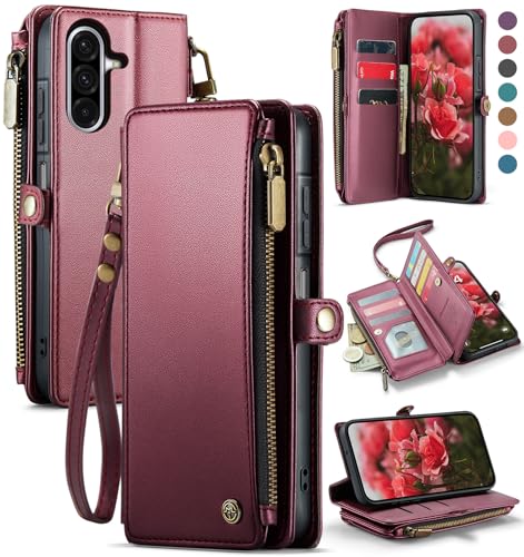 Defencase for Samsung Galaxy A26 5G Wallet Case with Card Holder, Wine Red
