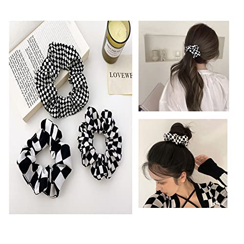 Buffalo Plaid Scrunchies Checkered Scrunchie Checkboard Elastic Hair Ties For Women Girls Checkered Accessories Black And White Scrunchies Ponytail Holders #TOP24