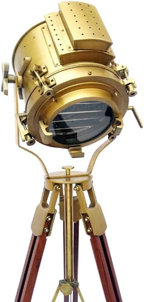 Nautical Antique Finish Brass Spotlight Searchlight Wooden Tripod Floor Lighting Stand Vintage Home Decor Rustic Vintage Home Decor Gifts
