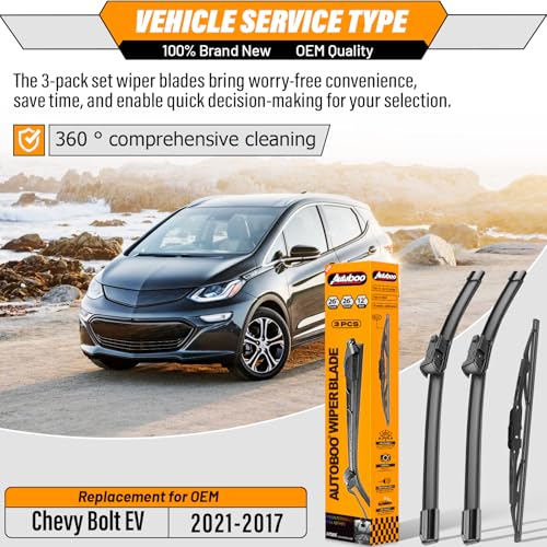 Image of OEM Windshield Wiper Blade Replacement for Chevy Bolt EV 2017 2018 2019 2020 2021 Original Equipment All-Season Rear Wiper Blade Set 26+26+12 (Set of 3)