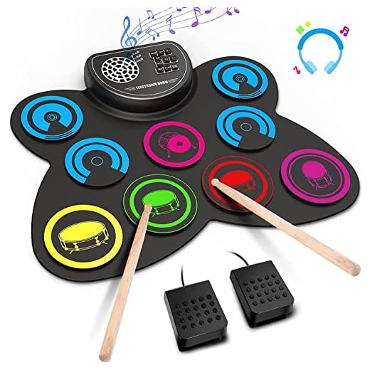 Electronic Drum Set, EKEMOND 9 Drum Practice Pad with Headphone Jack, Roll-up Drum Pad Machine Built-in Speaker Drum Pedals Drum Sticks 10 Hours Playtime, Ideal Christmas Holiday Gift for Kids