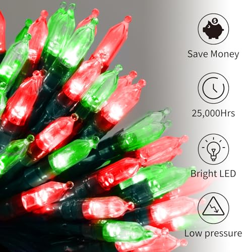 Image of Brightown Battery Operated Christmas Lights 2 Pack 18 Feet 50 LED Clear Mini String Lights with 8 Modes Waterproof Tree Lights for Xmas Outdoor Indoor Holiday Party Garden Decor, Red & Green